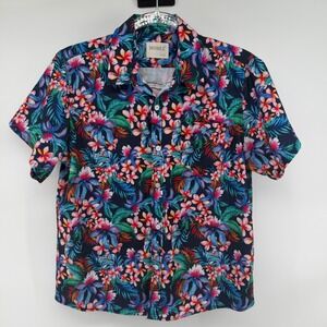 MOHEZ Kids Hawaiian Floral Print Short Sleeve Button‎ Up Shirt Size 13-14Y